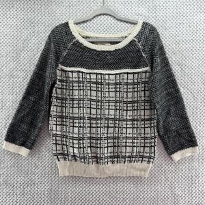 LOFT Sweater Women M Black Beige Wool Alpaca Boat Neck Long Sleeve Pull Over New